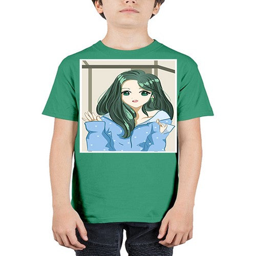 Cute and beautiful girl green long hair 134# - anime - Youth Tee Unisex