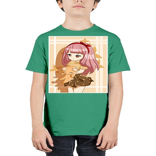 Cute and beautiful girl long pink hair with doll 9# - anime - Youth Tee Unisex