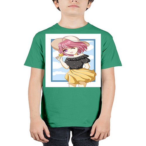 Cute and beautiful girl pink hair with hat in the summer 146# - anime - Youth Tee Unisex