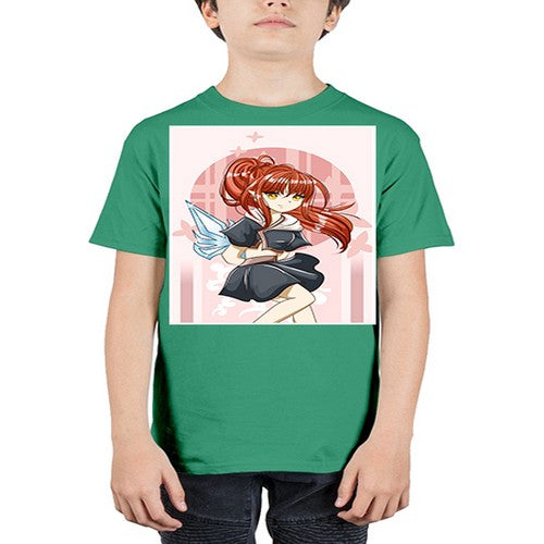 Cute and beautiful girl red long hair with sword cartoon 157# - anime - Youth Tee Unisex
