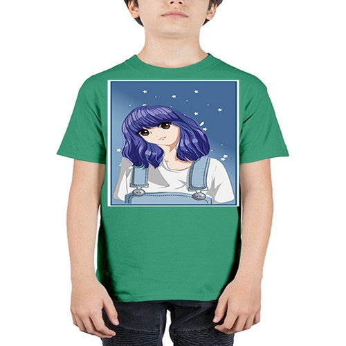 Cute and beautiful girl short purple hair 144# - anime - Youth Tee Unisex