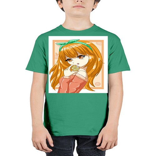 Cute and beautiful girl with orange in the summer 174# - anime - Youth Tee Unisex