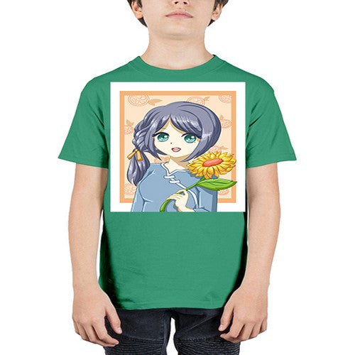 Cute and beautiful girl with sunflower in the summer 165# - anime - Youth Tee Unisex