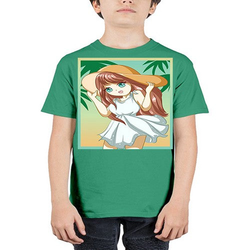 Cute and beautiful girl with white dress in beach at summer 162# - anime - Youth Tee Unisex