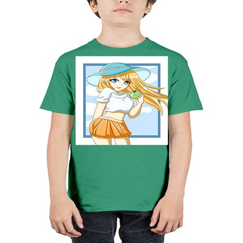 Cute and beautiful girl yellow hair with apple in the summer 158# - anime - Youth Tee Unisex