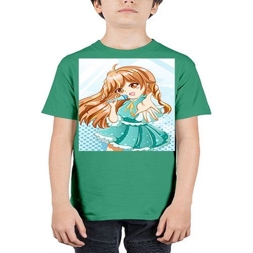 Cute and beautiful singer girl with green dress 163# - anime - Youth Tee Unisex