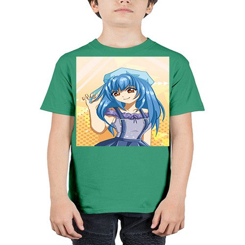 Cute and funny girl with blue hair in purple dress 83# - anime - Youth Tee Unisex