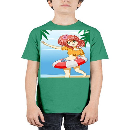 Cute and happy girl in beach with buoy in the summer 184# - anime - Youth Tee Unisex