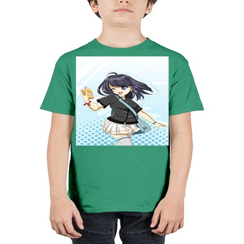 Cute and happy student girl with banana milk 4# - anime - Youth Tee Unisex