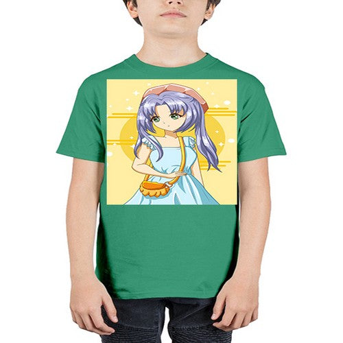 Cute and soft girl blue hair with blue dress in summer holiday 60# - anime - Youth Tee Unisex