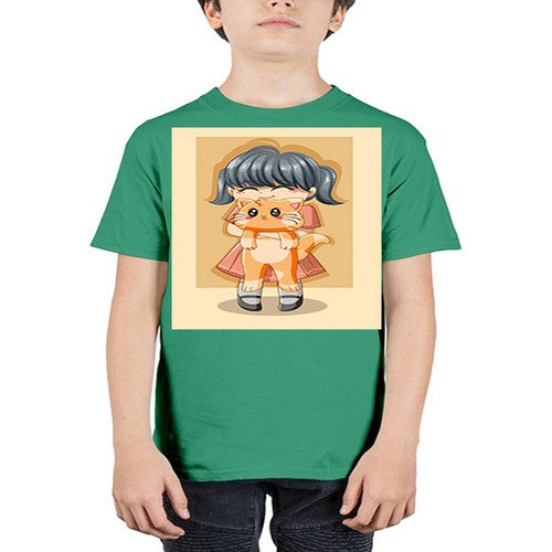 Cute girl with cat animal day 135# - anime - Youth Tee Unisex