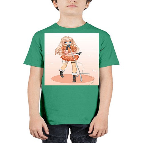 Happy and beautiful singer woman with microphone 160# - anime - Youth Tee Unisex