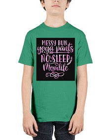 Messy bun yoga pants no sleep momlife  424# - yoga - Youth Tee Unisex