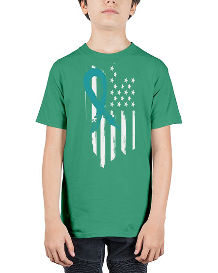 PTSD Teal Ribbon Distressed US 7# - PTSD - Youth Tee Unisex