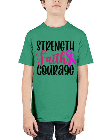 Strength Faith Courage 7# - breast cancer - Youth Tee Unisex