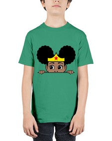 afro puff wonder woman girl peekaboo 84# - black girls or women - Youth Tee Unisex