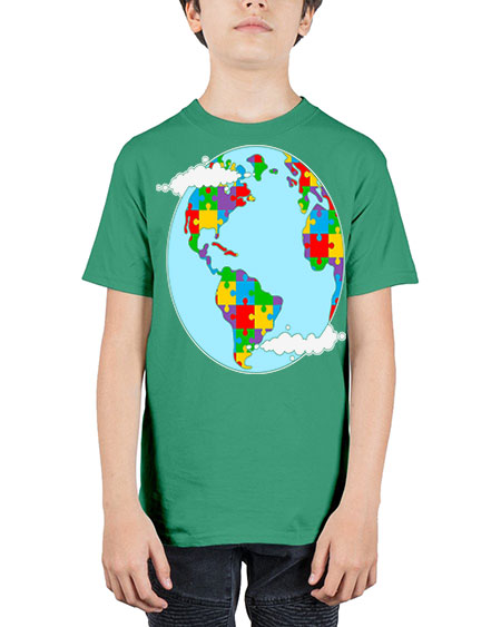 earth autism awareness heart puzzle 83# - autism - Youth Tee Unisex
