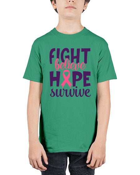fight believe hope survive Style 13# - breast cancer - Youth Tee Unisex