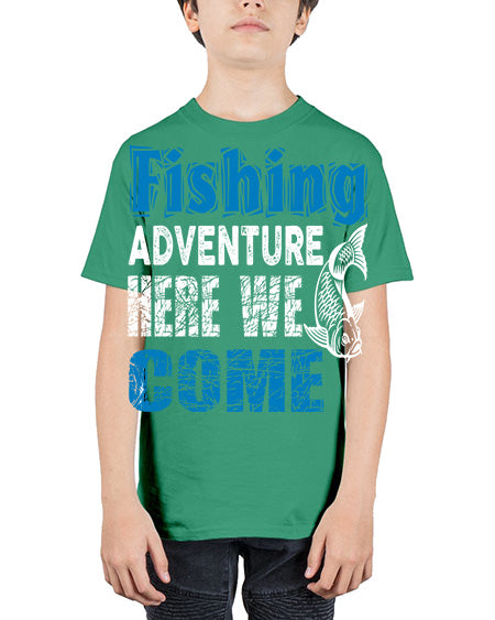 fishing adventure here we come png 79# - shark-fish - Youth Tee Unisex