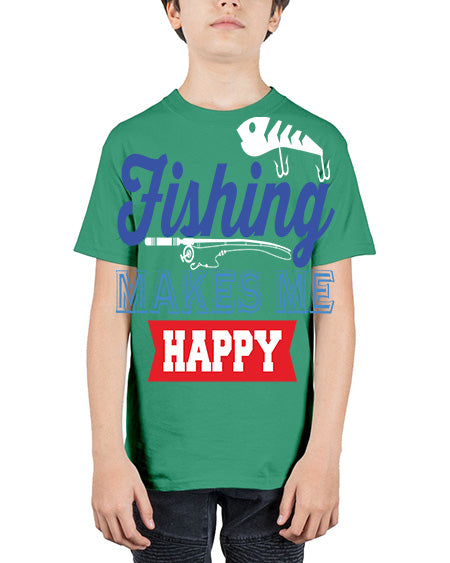 fishing makes me happy png 78# - shark-fish - Youth Tee Unisex