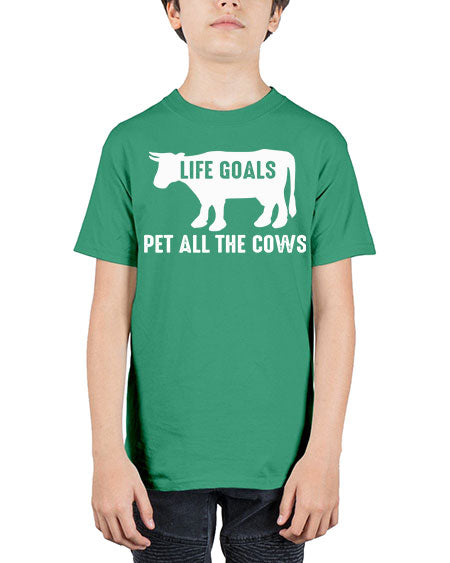 life goals pet all the cows - cow - Youth Tee Unisex
