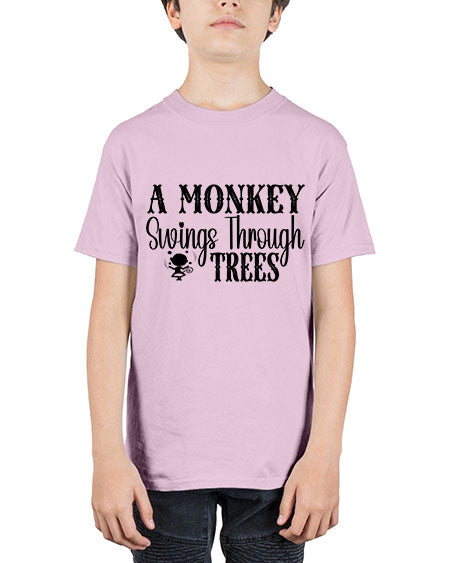 A monkey swings through trees  - monkey - Youth Tee Unisex