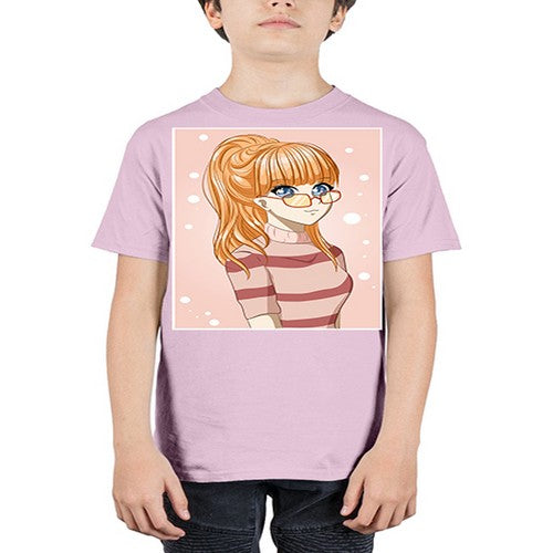 Beautiful and cool girl orange hair with glasses 105# - anime - Youth Tee Unisex