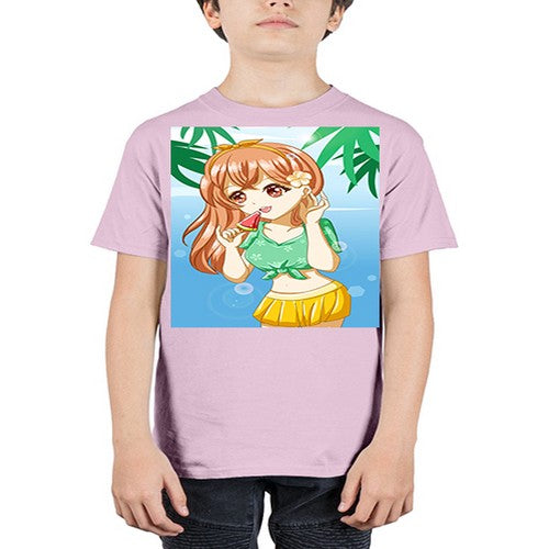 Beautiful and cute girl yellow hair with ice cream in beach in the summer 178# - anime - Youth Tee Unisex