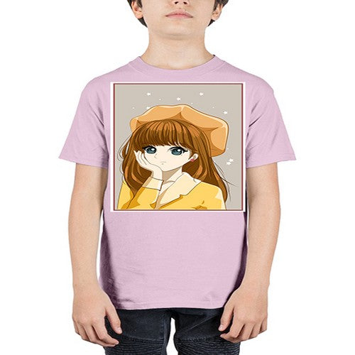 Beautiful and pretty girl brown long hair with yellow hat 128# - anime - Youth Tee Unisex