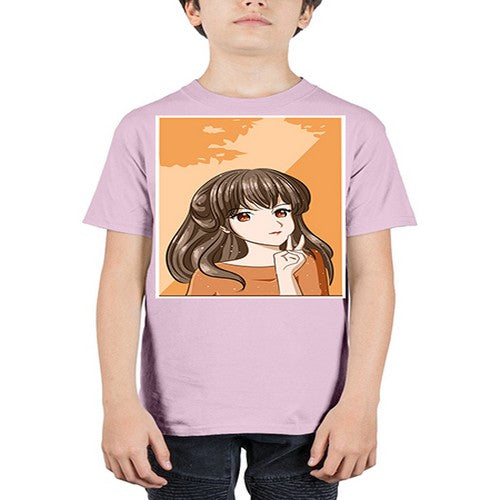 Beautiful and pretty girl long hair with orange background 100# - anime - Youth Tee Unisex