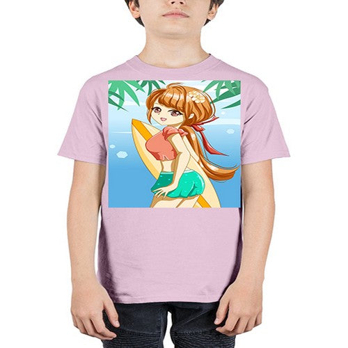 Beautiful girl with surfing board in summer 119# - anime - Youth Tee Unisex