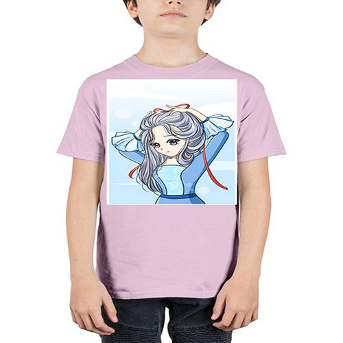 Beautiful princess silver hair with blue dress 120# - anime - Youth Tee Unisex