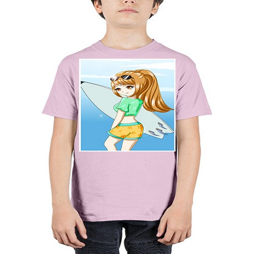 Cool and beautiful girl with surfboard in the summer 172# - anime - Youth Tee Unisex