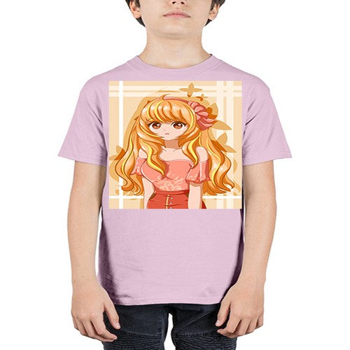 Cute and beautiful girl blonde hair with ribbon 110# - anime - Youth Tee Unisex