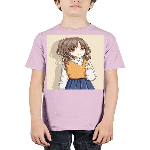 Cute and beautiful girl brown hair wearing uniform 71# - anime - Youth Tee Unisex