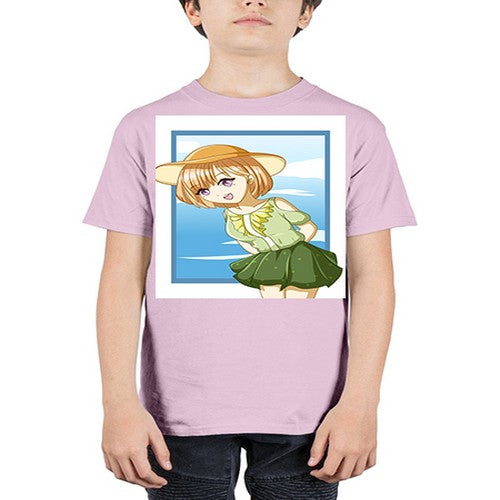 Cute and beautiful girl brown hair with green dress in the summer 159# - anime - Youth Tee Unisex