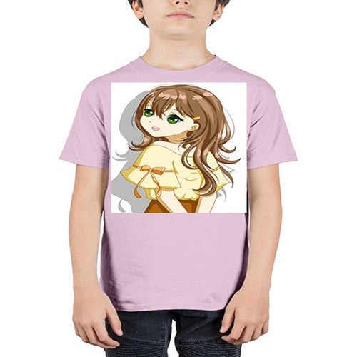 Cute and beautiful girl brown hair with yellow blouse 69# - anime - Youth Tee Unisex