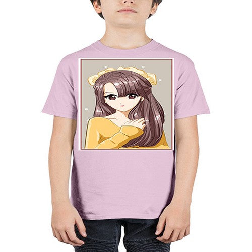 Cute and beautiful girl brown long hair and ribbon 136# - anime - Youth Tee Unisex