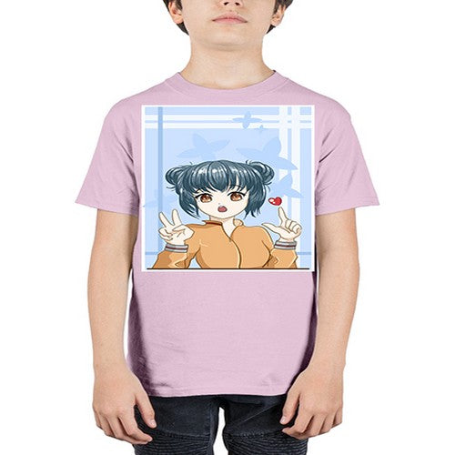 Cute and beautiful girl dark blue hair with love 74# - anime - Youth Tee Unisex