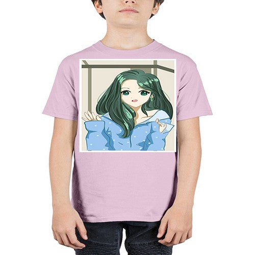 Cute and beautiful girl green long hair 134# - anime - Youth Tee Unisex