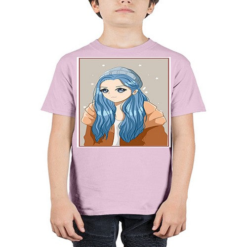 Cute and beautiful girl long blue hair in the winter 142# - anime - Youth Tee Unisex
