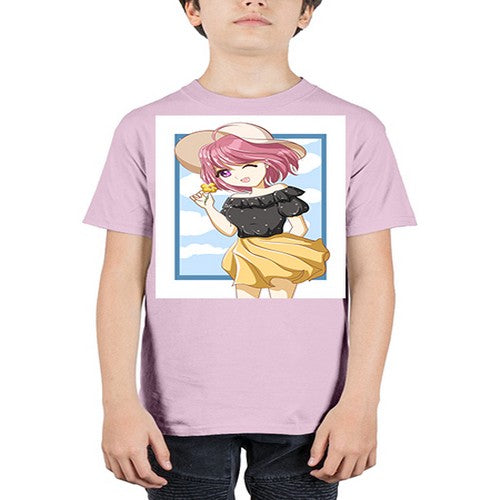 Cute and beautiful girl pink hair with hat in the summer 146# - anime - Youth Tee Unisex