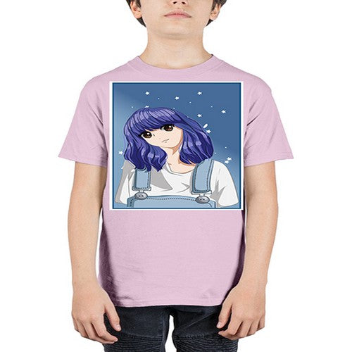 Cute and beautiful girl short purple hair 144# - anime - Youth Tee Unisex