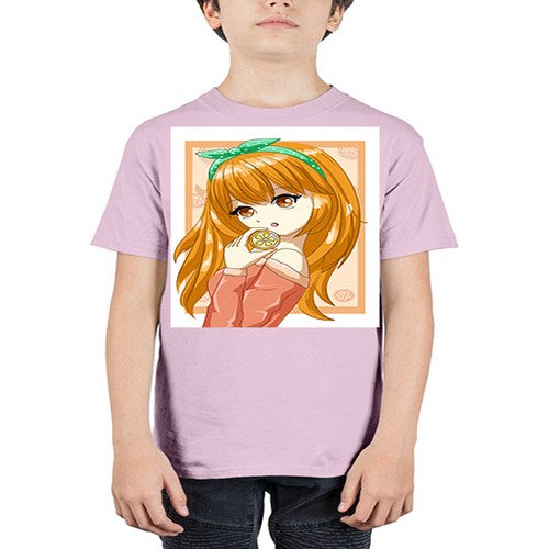 Cute and beautiful girl with orange in the summer 174# - anime - Youth Tee Unisex