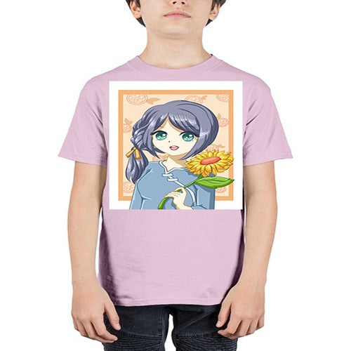 Cute and beautiful girl with sunflower in the summer 165# - anime - Youth Tee Unisex