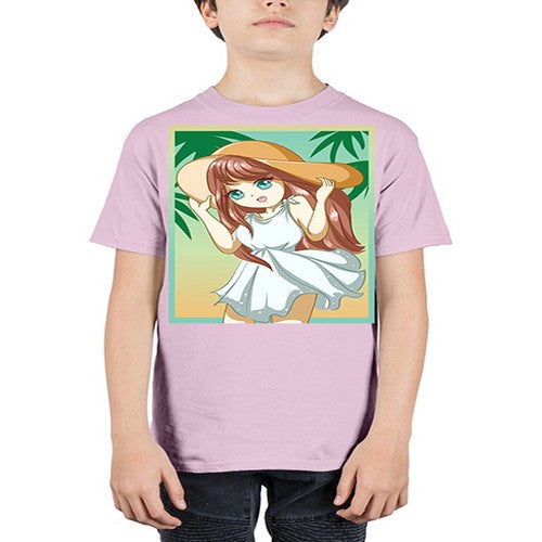 Cute and beautiful girl with white dress in beach at summer 162# - anime - Youth Tee Unisex