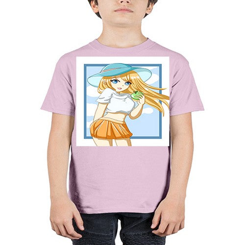 Cute and beautiful girl yellow hair with apple in the summer 158# - anime - Youth Tee Unisex