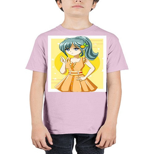 Cute and beautiful orange theme girl in summer 45# - anime - Youth Tee Unisex