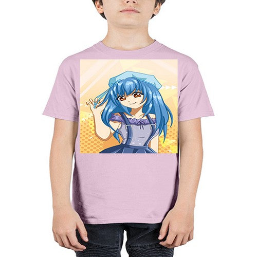 Cute and funny girl with blue hair in purple dress 83# - anime - Youth Tee Unisex