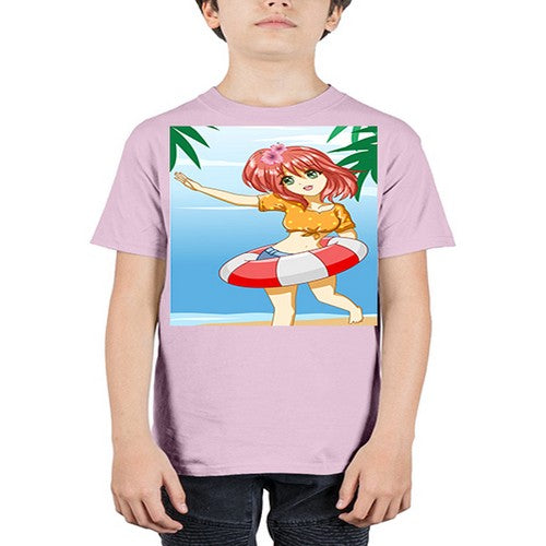 Cute and happy girl in beach with buoy in the summer 184# - anime - Youth Tee Unisex